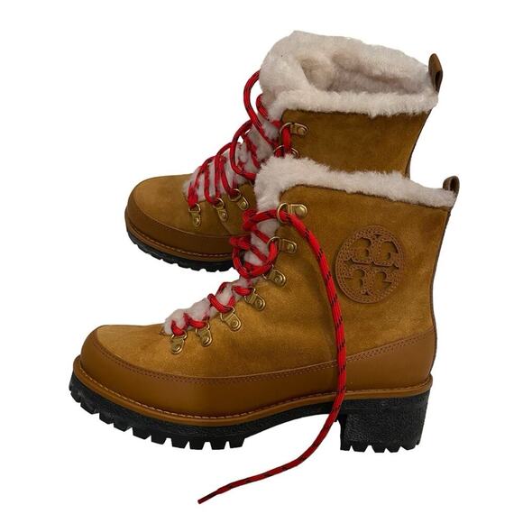 Tory Burch Thea Shearling Boots Size- 7.5 Suede Color: Natural